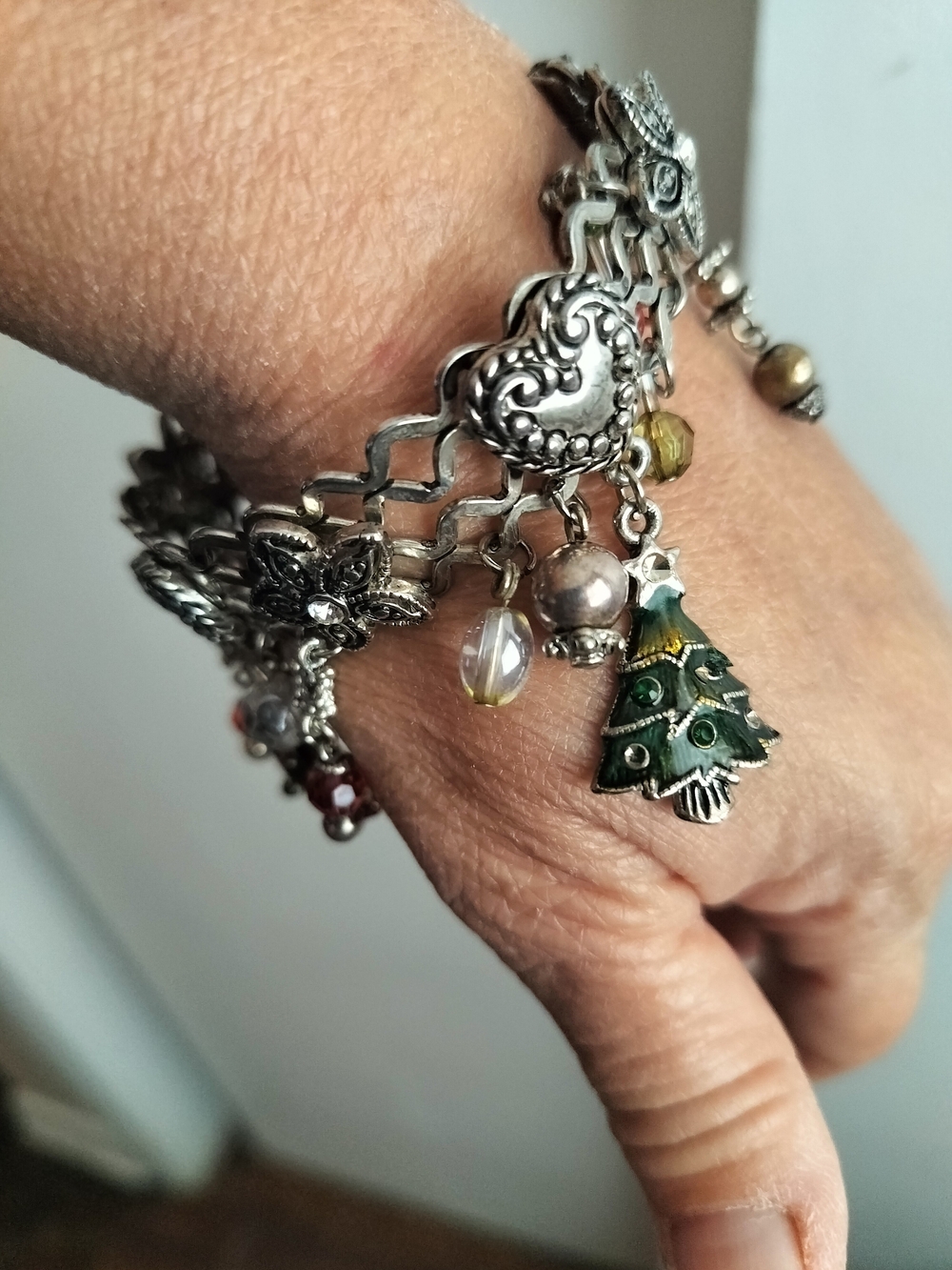 Festive Green Christmas Tree Charm Bracelet - Women Jewelry